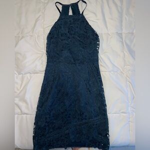 Lace Halter Tank Dress in Emerald/ Navy
